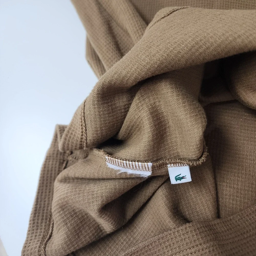 Lacoste Sleepwear Men's L Brown Waffle Knit Thermal Long Sleeve Lounge